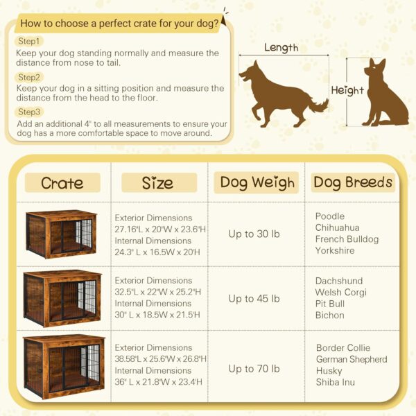 Dog Crate Furniture with Thick Cushion, Side End Table Wooden Dog Cage with Double Doors, Chew-Resistant Dog Kennel Dog House Indoor for Small to Large Dog, L - Image 6