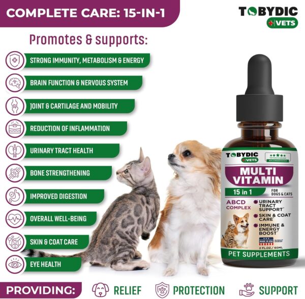 Cat & Dog Multivitamin -15 in 1 Pet Supplements with Cranberry & Glucosamine - Natural Medicine & Support for UTI, Urinary Tract, Bladder, Kidney, Skin Coat, Joints Treatment Made in USA - Image 2