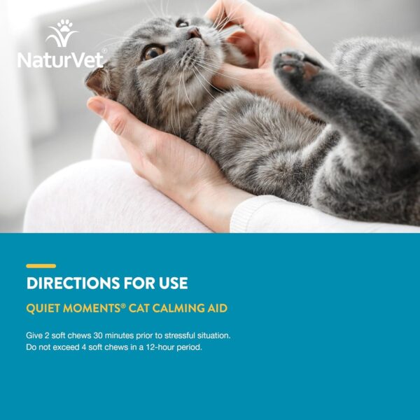 NaturVet Quiet Moments Calming Aid Cat Supplement Plus Melatonin – Helps Reduce Stress in Cats – for Pet Storm Anxiety, Motion Sickness, Grooming, Separation, Travel – 50 Ct. Soft Chews - Image 7