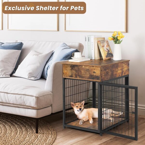 Dog Crate Furniture, Wooden Dog Crate End Table, Dog Kennel Pet House with Drawer, Indoor Decorative Pet Crate Dog Cage for Small Dog, Rustic Brown - Image 3