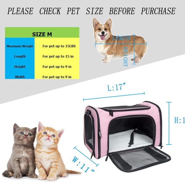 Soft Sided Carrier for Small Medium Cats Dogs,TSA Airline Approved Collapsible Travel Pet Carrier Medium Pink - Image 4