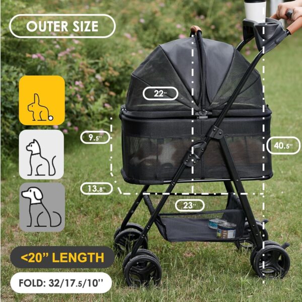 3 in 1 Folding Dog Stroller, Pet Folding Stroller, 4 Wheels Dog/Cat Puppy Stroller w/Removable Travel Carrier for Small/Medium Pet, Waterproof Pad, Car Seat, Sun Shade - Image 2