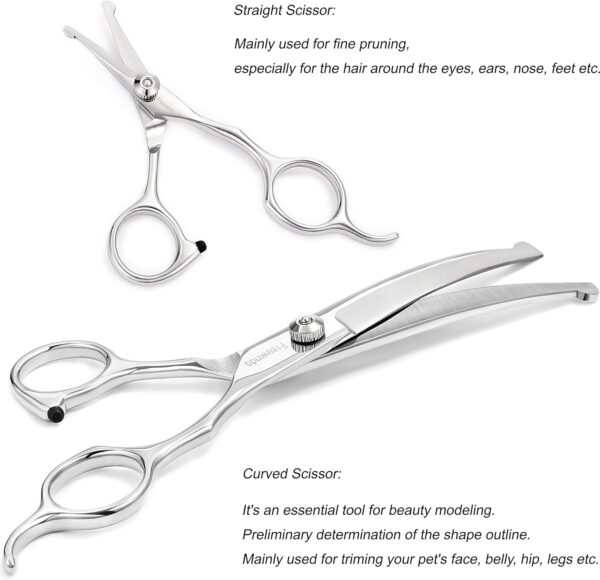 Dog Grooming Scissors Kit, Safety Round Tip, Heavy Duty Stainless Steel Dog Scissors and Dog Nail Clippers, 6 in 1 Dog Grooming Kit Scissors for Dogs and Cats - Image 4