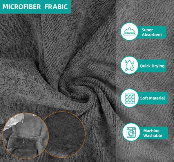 Dog Drying Coat Bathrobe Towel, Microfibre Material Fast Drying Super Absorbent Dog Bath Robe, Pet Quick Drying Moisture Absorbing with Adjustable Collar and Waist - Image 4