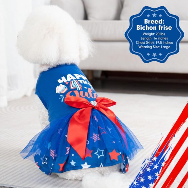 cyeollo 4th of July Dog Dress Independence Day Dog Clothes Dog Tulle Skirts for Small Dogs Holiday Pet Outfits with Bowtie Patriotic Pet Apparel, Blue, L - Image 4