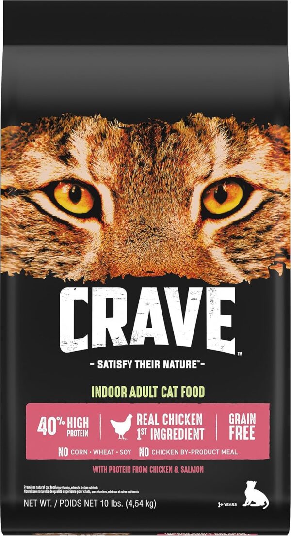 CRAVE Grain Free Indoor Adult High Protein Natural Dry Cat Food with Protein from Chicken & Salmon, 10 lb. Bag