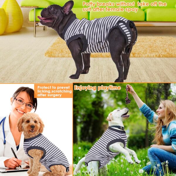 Wabdhally Dog Surgery Recovery Suit,Surgical Suit for Medium Female Male Dogs,Soft Combed Cotton,Striped Grey Onesie M - Image 4