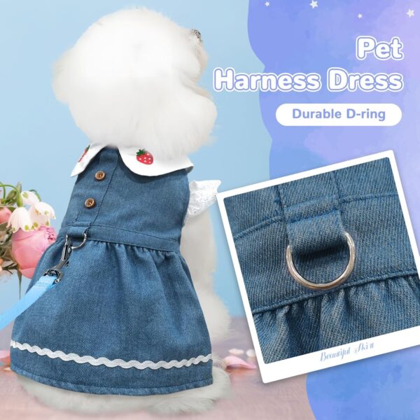 Denim Dog Dress for Small Dogs Cats Cute Girl Dog Clothes Cute Strawberry Female Pet Dresses Spring Summer Pet Outfits for Chihuahua Yorkie Shih Tzu(Dark Blue,X-Small) - Image 2