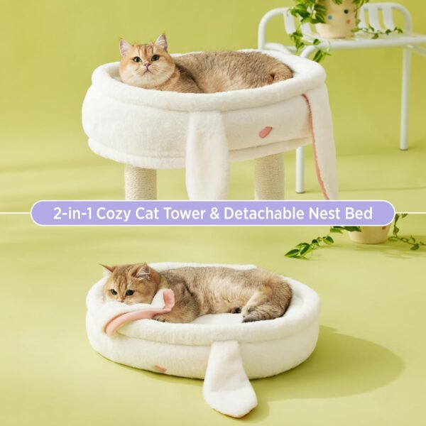 Lesure Cute Cat Tree Tower - Cat Tower with Nature Sisal Scratching Post for Indoor Large Cats and Kittens, Featuring with Soft Removable Cat Bed,Wide Perch, Playful Toy, 22x16.5x22.8in，Cream - Image 4