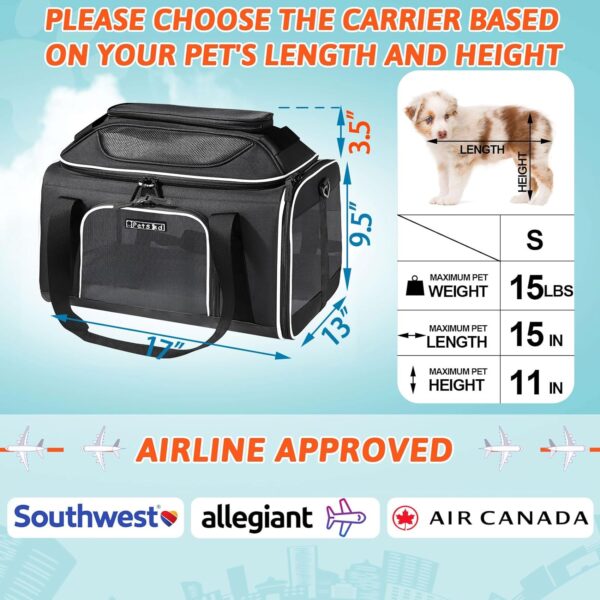 Top-Expandable Pet Carrier 17x13x9.5 Inches Southwest Allegiant Airline Approved, Soft-Sided Carrier for Small Cats and Dogs with Locking Safety Zippers and Anti-Scratch Mesh(Black) - Image 2