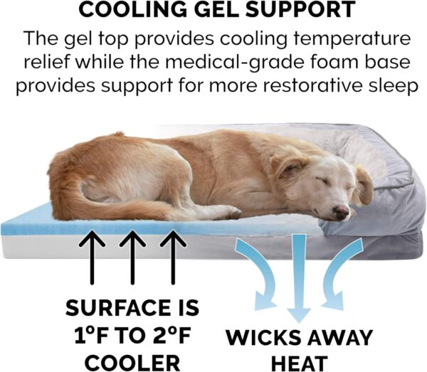 Furhaven Cooling Gel Dog Bed for Large Dogs w/ Removable Bolsters & Washable Cover, For Dogs Up to 95 lbs - Plush & Velvet Waves Perfect Comfort Sofa - Granite Gray, Jumbo/XL, 40.0"L x 32.0"W x 9.5"Th - Image 6