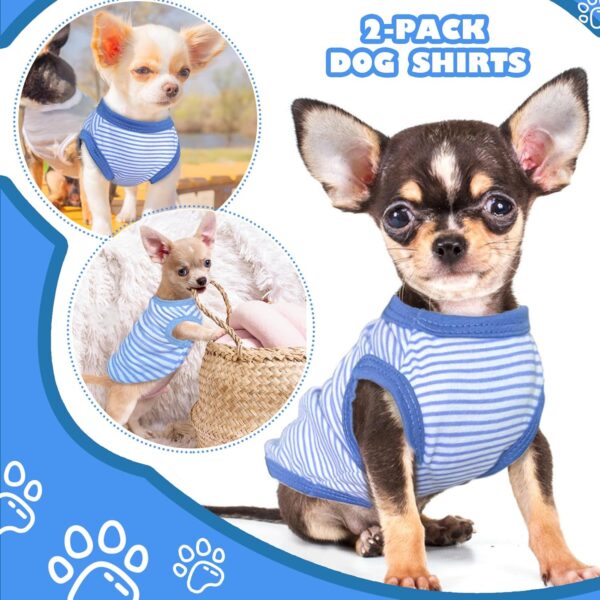 2 Pieces Dog Clothes for Small Dogs Boy Summer Stripe Dog Shirts Cute Soft Chihuahua Yorkie Clothes Pet T-Shirt Breathable Puppy Cat Clothes XS Blue - Image 2