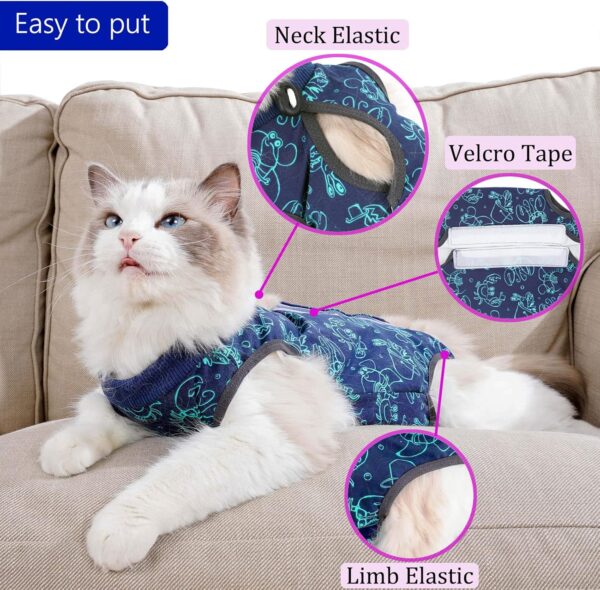 Cat Surgery Recovery Suit Cat Onesie for Cats After Surgery for Surgical Abdominal Wound Or Skin Diseases E-Collar Alternative Wear Cat Neutering Bodysuit Wear (Dark-blue-M) - Image 3