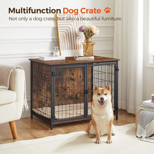 Dog Crate Furniture with Cushion, Wooden Dog Kennel with Double Doors, Heavy Duty Dog Cage for Small/Medium/Large Dogs, Indoor Dog House End Table, 31.5" L, Rustic Brown DCHR0701Z1 - Image 2