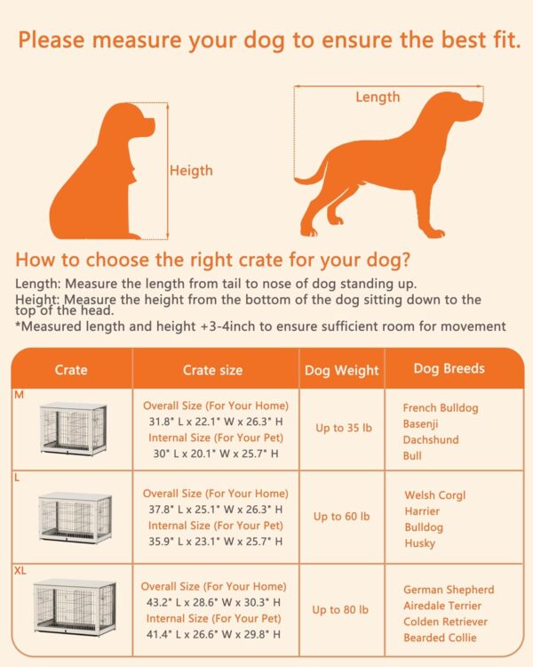 Piskyet Wooden Dog Crate Furniture with Divider Panel, Dog Crate End Table with Fixable Slide Tray, Double Doors Dog Kennel Indoor for Dogs(L:37.8" L*25.1" W*26.3" H,White) - Image 7