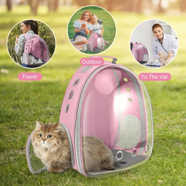 Cat Carrier Backpack Portable Pet Travel Solution Pet Carrier Dog Carrier Backpack Bag Space Capsule for Small Medium Cat Puppy Dog Travel Hiking Walking Camping Up to 17Lb (Pink) - Image 5