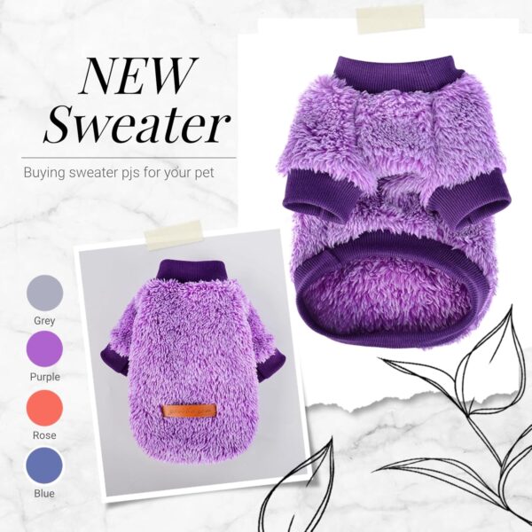 Dog Sweaters for Small Dogs Girl Boy Winter Puppy Sweater Clothes Fleece Warm Pet Outfit for Chihuahua Yorkie Teacup Cute Plain Cold Weather Dog Coat Cat Apparel Clothing (XX-Small, F-Purple) - Image 2