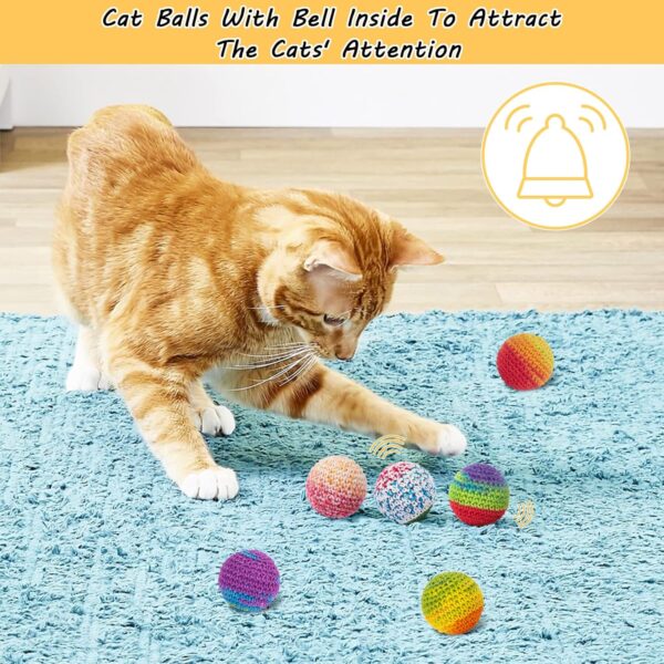 Retro Shaw Cat Toys Balls, Woolen Yarn Cat Ball Toy with Bell Inside, Cat Toys for Indoor Cats, Interactive Cat Chew Toys for Kitty Kitten, 6 Pack - Image 3