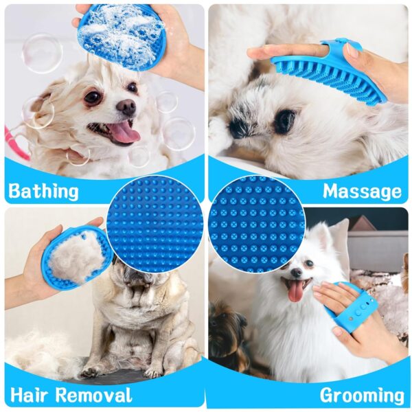 3PCS Dog Bath Brush, Dog Scrubber for Bath, Dog Bath Supplies, Dog Shampoo Brush with Adjustable Ring Handle, Bathing and Massaging Brush Christmas Gifts for Long Short Haired Dogs and Cats Blue - Image 4