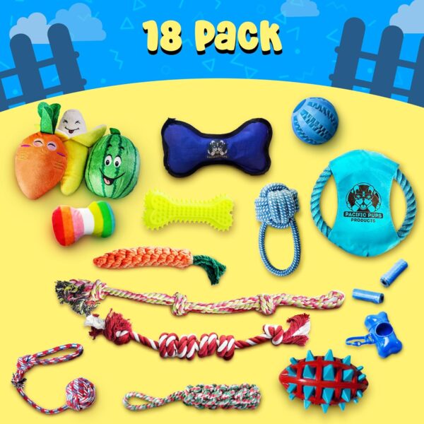 Pacific Pups 18 Piece Dog Toy Set - Plush, Rope & Chew Toys Support Non-Profit Dog Rescue - Image 3