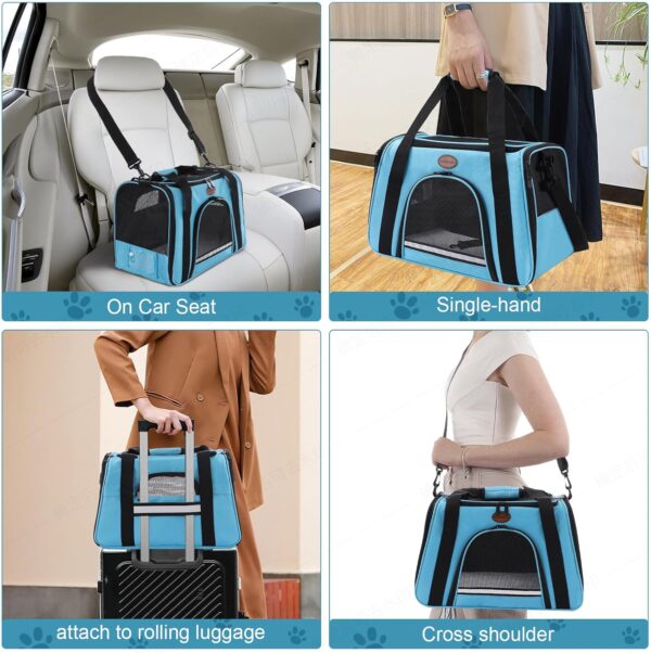 Cat Carrier Dog Carrier Pet Carriers for Medium Small Cats Dogs Puppies up to 25 Lbs,TSA Airline Approved Small Dog Cat Carriers Soft Sided,Collapsible Travel Puppy Carrier (Blue, Large) - Image 3