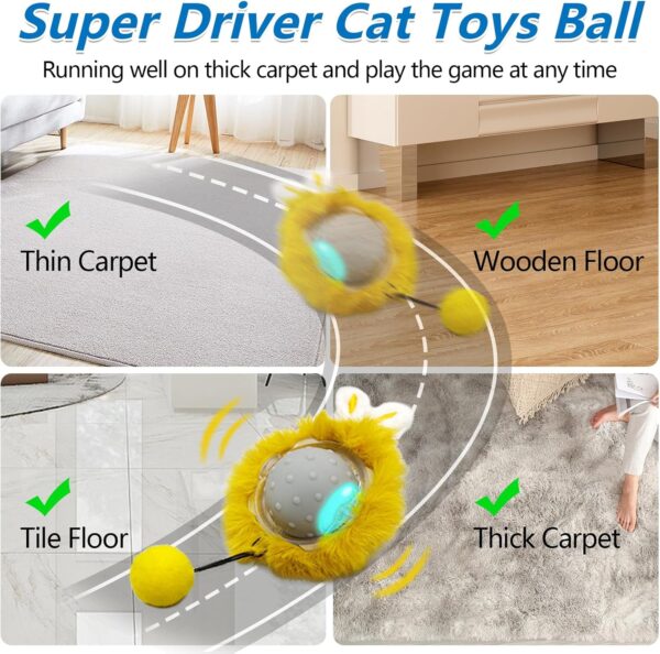 Motion Activate Interactive Cat Toys - Automatic Moving Ball Toys for Indoor Cats, Self Rotating Ball with Lights, Electric Cat Mice Toys, USB Rechargeable, Auto On/Off - Image 2