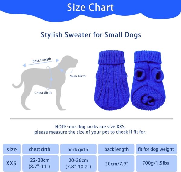 uxcell Small Dog Sweater Thick Twisted Knit Pullover Turtleneck Pet Dog Clothes Apparel, Soft Winter Warm Dog Sweater for Small Medium Puppy Dogs Cats(Blue, XX-S) - Image 3