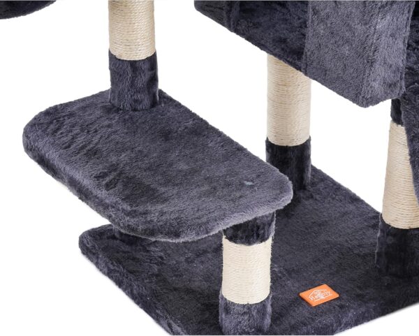 Heybly Cat Tree, Cat Tower for Indoor Cats with Scratching Board, Multi-Level Cat Furniture Condo with Feeding Bowl Smoky Gray HCT010G - Image 8