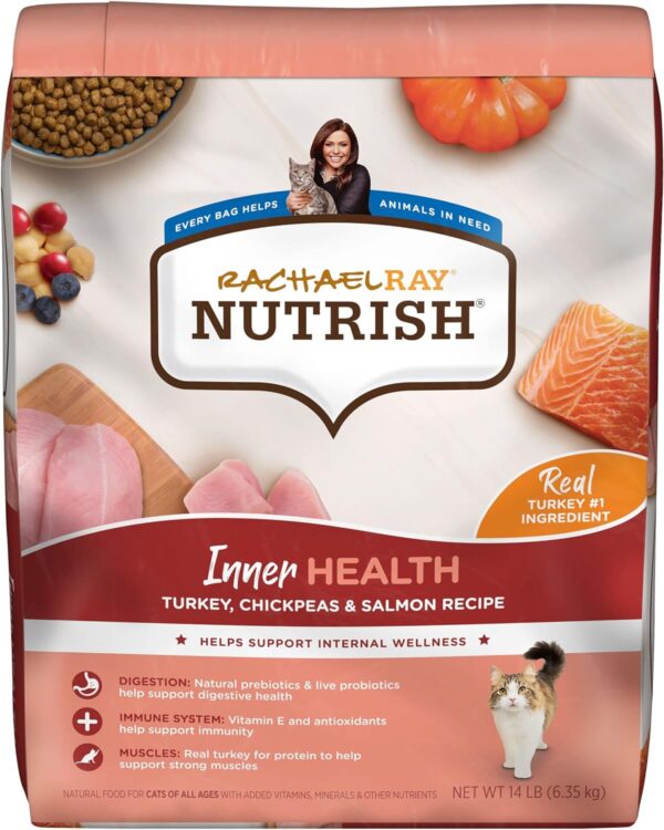 Rachael Ray Nutrish Inner Health Premium Natural Dry Cat Food with Added Vitamins, Minerals & Other Nutrients, Turkey with Chickpeas & Salmon Recipe, 14 Pounds