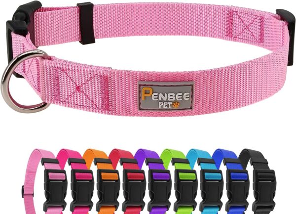 Pink Dog Collar Basic Adjustable Dog Collars for Puppy Small Medium Large Dogs Girls with Breathable Quick Release Nylon Pet Collar