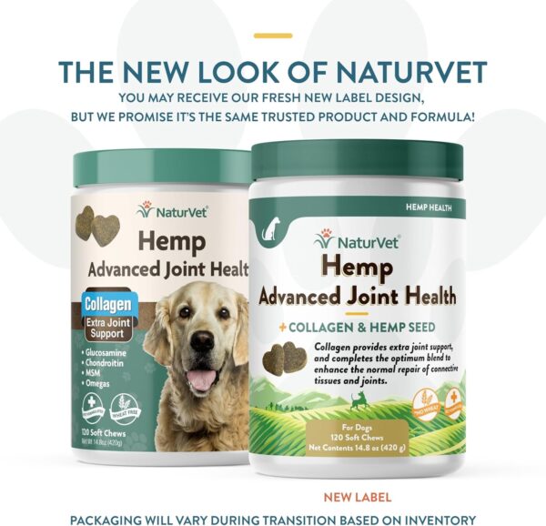 NaturVet Hemp Advanced Joint Health Dog Supplement Soft Chews –Helps Support Joint Health in Dogs – Includes Hemp Seed, Collagen, Glucosamine, MSM, Chondroitin, Omegas – 120 Ct. - Image 2