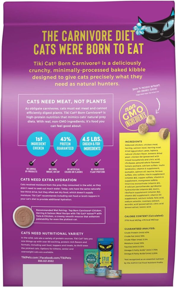 Tiki Cat Born Carnivore High Protein, Chicken, Herring & Salmon Meal, Grain-Free Baked Kibble to Maximize Nutrients, Dry Cat Food, 5.6 lbs. Bag - Image 2