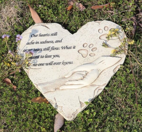 New York Dog Pet Memorial Stones, Hand-Painted Heart-Shaped Loss of Pet Dog Memorial Gifts with Sympathy Poem and Paw in Hand Design, (White) - Image 7