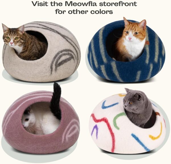 MEOWFIA Premium Felt Cat Bed Cave - Handmade 100% Merino Wool Bed for Cats and Kittens (Light Shades) (Medium, Light Grey) - Image 7