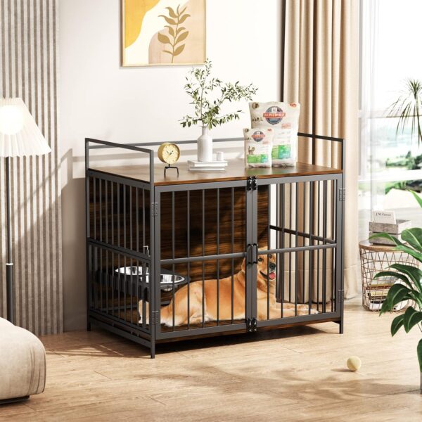 ROOMTEC Dog Crate Furniture-Style Cages for Large Dogs Indoor Heavy Duty Super Sturdy Dog Kennels with 2 Stainless Steel Bowls (48Inch = Int.dims: 46" W x 29" D x 35.5" H) - Image 4