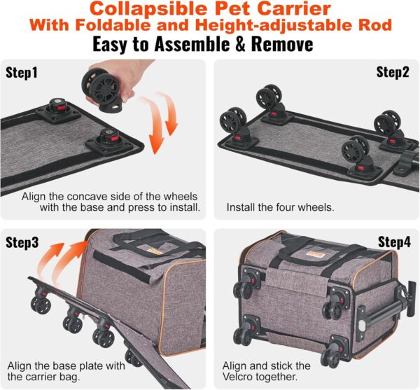 VEVOR Airline Approved Soft Rolling Pet Carrier with Telescope Handle and Upgraded Wheels - Holds up to 22 LBS - Image 7