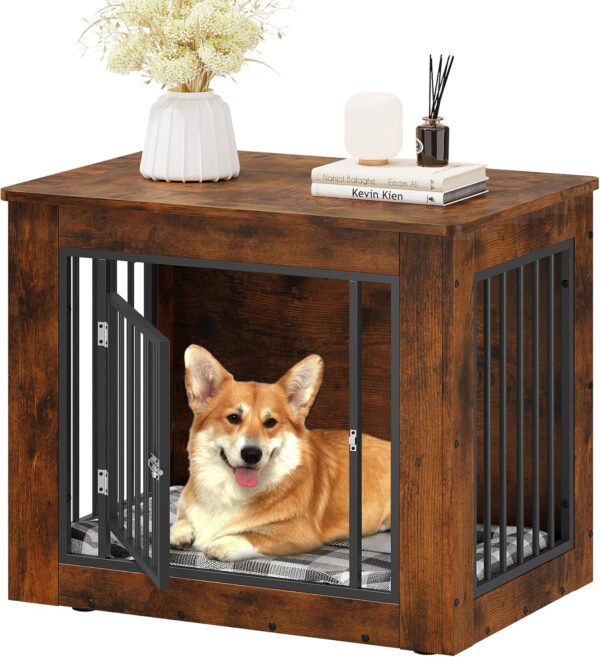 YITAHOME Dog Crate Furniture for Medium Dogs, Side End Table, Modern Dogs Kennel Indoor up to 35 lb, 2-in-1 Iron-Wood Fusion Dog Cage with Waterproof Top, Safety Corners,Steel Lock,30"L, Rustic Brown