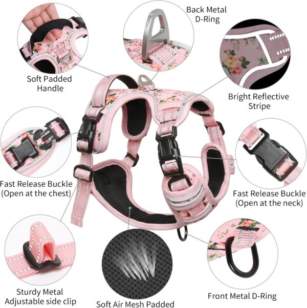 Timos No Pull Dog Harness,NO Need Go Over Dogs Head 3 Snap Buckles Reflective Oxford No Choke Puppy Harness with Front & Back 2 Metal Leash Clips Soft Padded Vest for Small Medium Large Dogs - Image 5