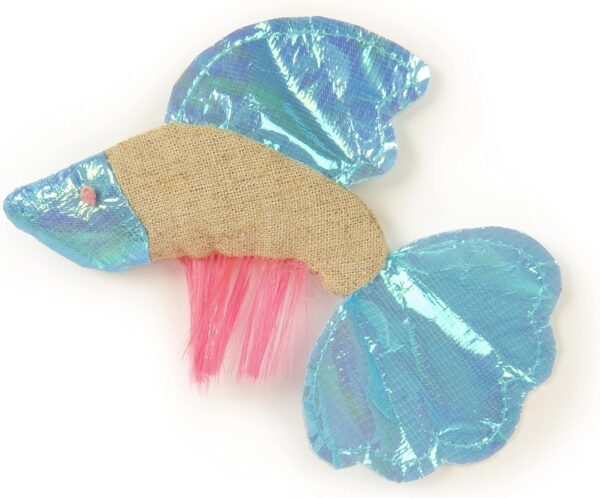 Petlinks Batty Beta Fish Crinkle Catnip Cat Toy - Tan/Blue, One Size