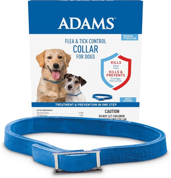 Adams Flea & Tick Control Collar for Dogs, 7-Month Protection, Adjustable One Size Collar Fits All, Kills and Repels Fleas, Ticks, Flea Eggs & Flea Larvae