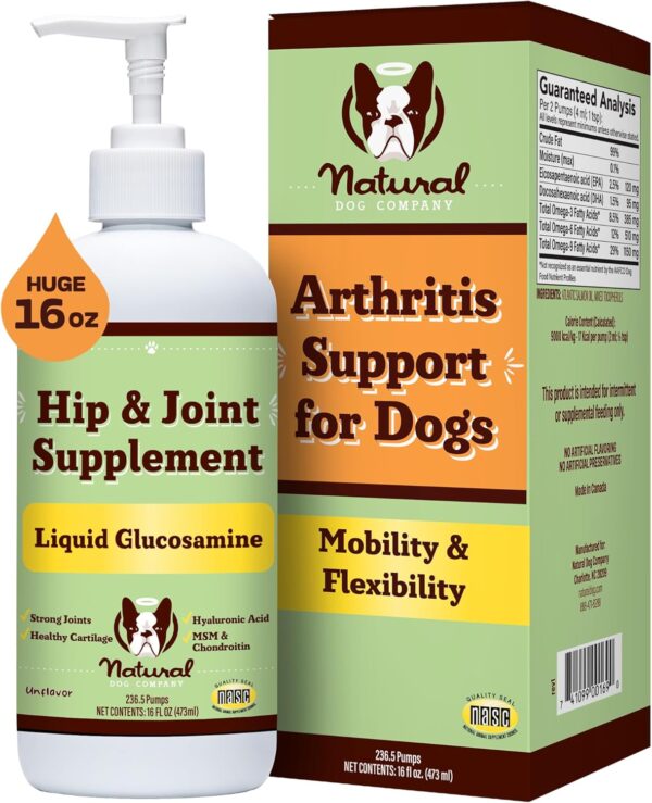 Natural Dog Company Liquid Glucosamine Hip & Joint Oil for Dogs, 16 oz, Extra Strength Cartilage and Joint Support, Helps Mobility and Eases Occasional Stiffness, Dog Vitamins and Supplements