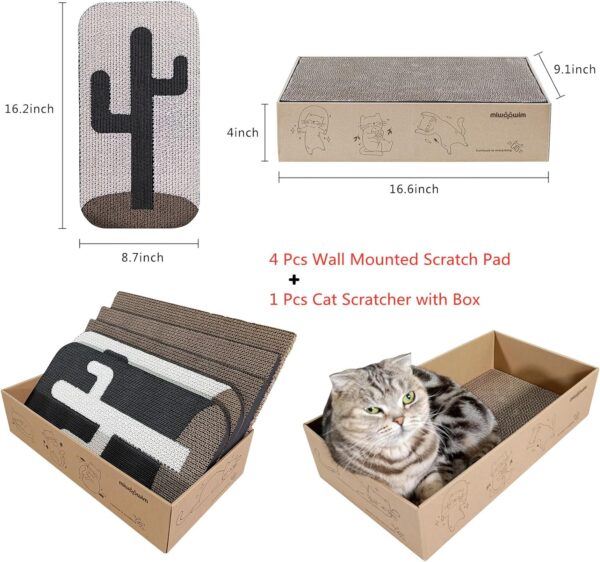 4 Pcs Cat Scratcher Wall Mounted Scratch Pad +Cat Scratcher Box Door Cat Nail File Scratcher for Wall Modern Cute Cardboard Vertical Cat Scratching Post, Furniture Protector - Image 3