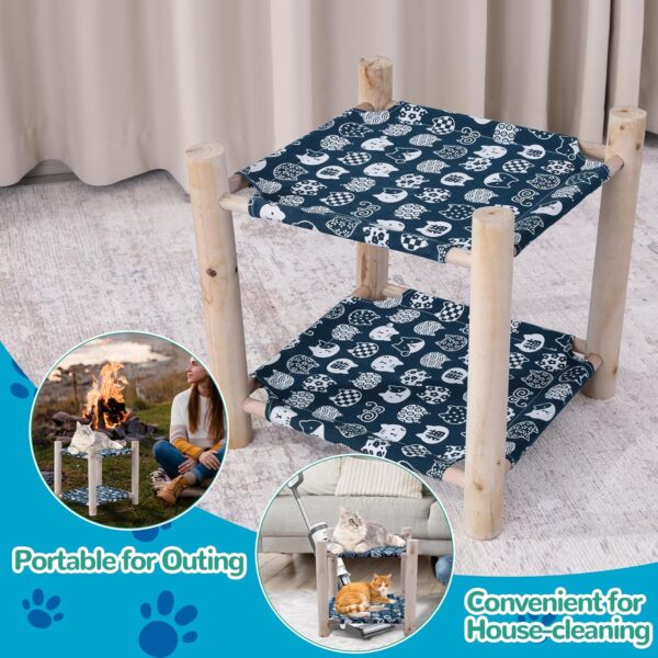 Elevated Cat Beds for Indoor Cats,Wooden Double-Deck Cat Hammock Bunk Bed for 2 Cats,Raised Cat Furniture Pet Bed Puppy Bed for Small Animals（Blue） - Image 3