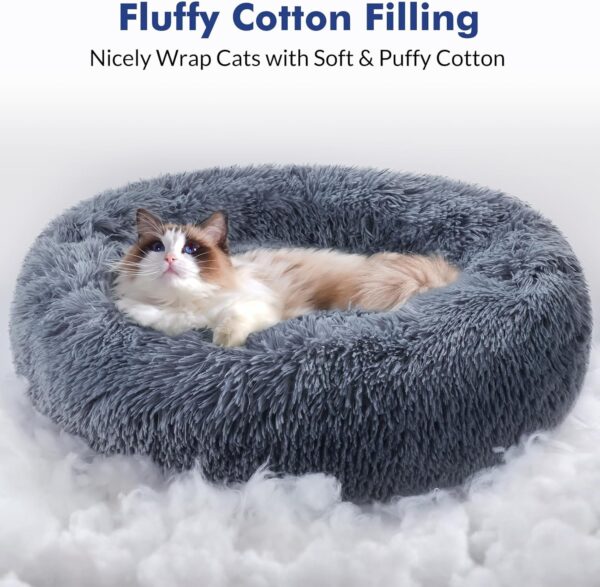 rabbitgoo Cat Beds for Indoor Cats, 20 inches Cat Bed Machine Washable, Fluffy Round Pet Bed Non-Slip, Calming Soft Plush Donut Cuddler Cushion Self Warming for Small Dogs Kittens, Dark Grey, Medium - Image 3