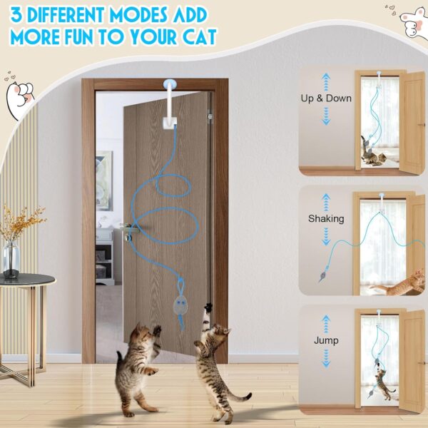 Cat Toy Interactive for Indoor Cats, Smart USB Rechargeable Door Hanging Automatic Retractable Kitten Toys, Teaser Electronic Self Play Feather Cat String Toys Attached with 3 Catnip Mice White - Image 3