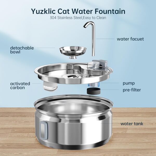 Cat Water Fountain,Yuzklic Cat Fountain Stainless Steel Water Bowl,3.2L/108oz Dog Drinking Dispenser Cat Feeding& Watering Supplies for Pets with 4 Filters & 2 Filter sponges - Image 7