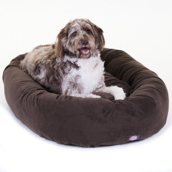 Majestic Pet 52 Inch Suede Calming Dog Bed Washable – Cozy Soft Round Dog Bed with Spine Support for Dogs to Rest their Head - Fluffy Donut Dog Bed 52x35x11 (Inch) - Round Pet Bed X- Large – Chocolate