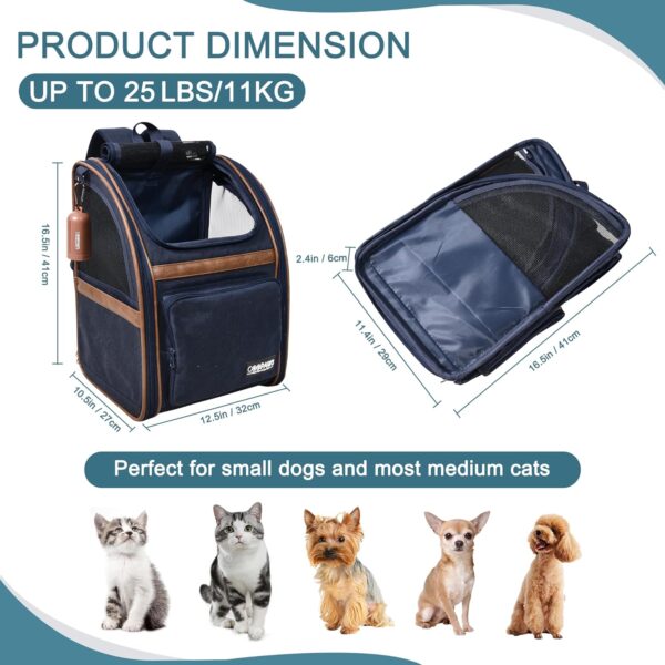 JESPET & GOOPAWS Pet Carrier Backpack for Dogs and Cats, Collapsible with Breathable Mesh Dog Backpack, for Hiking Travel Camping Outdoor Hold Pets Up to 25 Lbs (Navy Blue) - Image 3