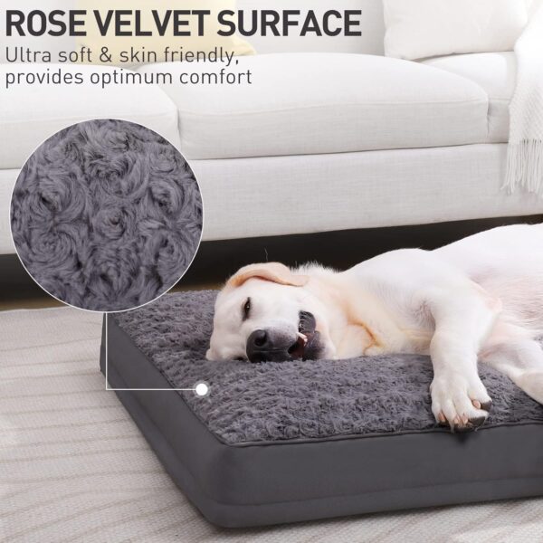 Dog Crate Bed Waterproof Dog Beds for Medium Dogs Rose Velvet Soft Fluffy Washable Dog Bed with Removable Cover & Anti-Slip Bottom, 35 x 22 Inch, Gray - Image 2