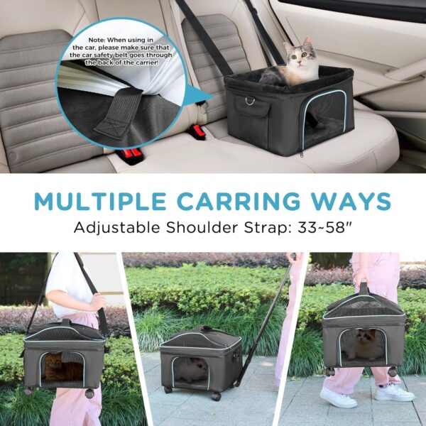 Airline Approved Cat Dog Carrier w Silent Wheel, Pet Carriers for Small Dogs Cats, Soft Travel Carrier Bag w Handle and Shoulder,Ideal for Outdoor (Black) - Image 2